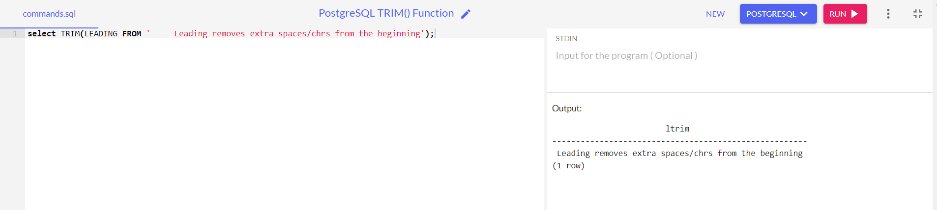 PostgreSQL TRIM() Function | Ltrim
